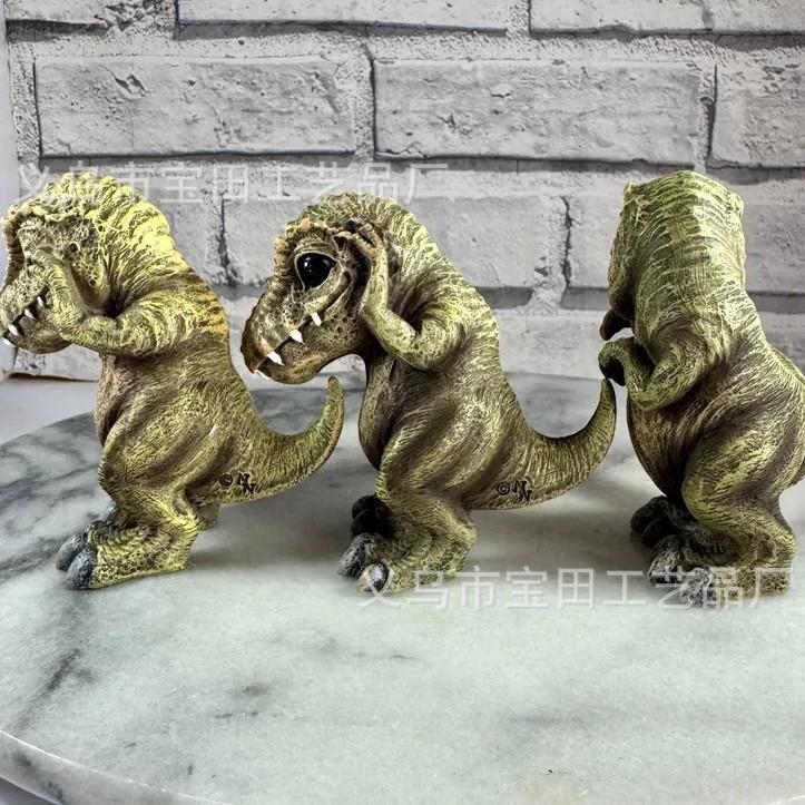 New resin statue ornament, cute and creative decoration, don't listen, don't look, don't say Tyrannosaurus rex desktop decoration