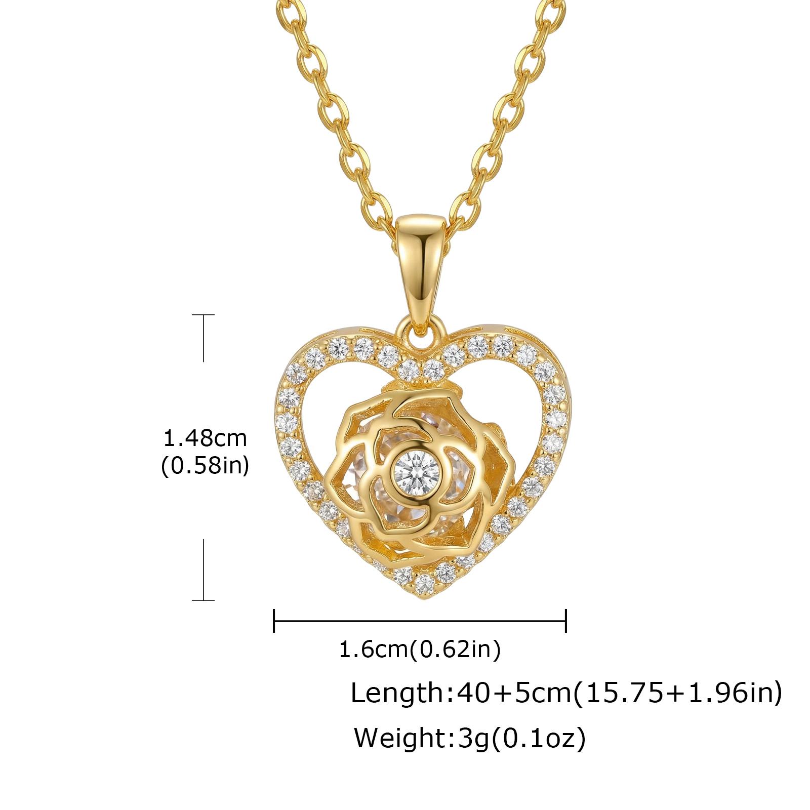 

Heart Rose Necklace Tarnish Free for women,18K Gold PVD Plated Waterproof Full Zircon Pave Heart Pendant Elegant Jewelry 20 inch