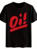Vintage Rock Band Graphic T-shirt - Black Short Sleeve Round Neck Tee with Bold Red 'Oi!' Print