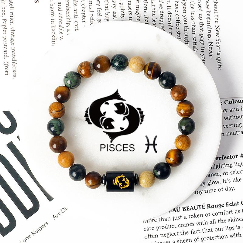 12 Constellations Scorpio Bracelet Natural Stone Tiger Eye Beads Bracelets for Men Women Cancer Virgo Leo Libra Couple Jewelry