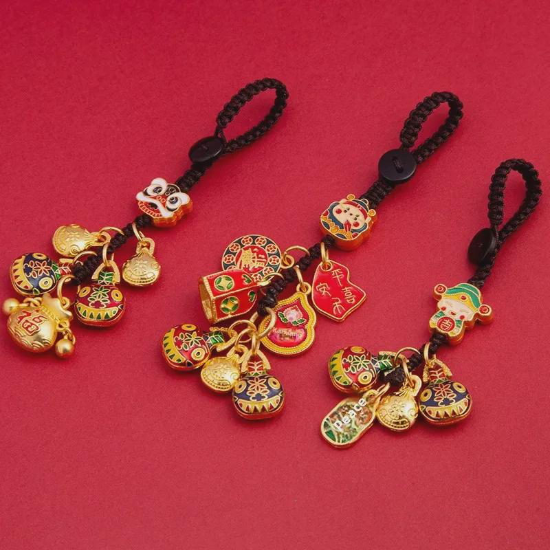 Gold-Plated God of Wealth Keychain with Swallowing Gold Beast Pendant