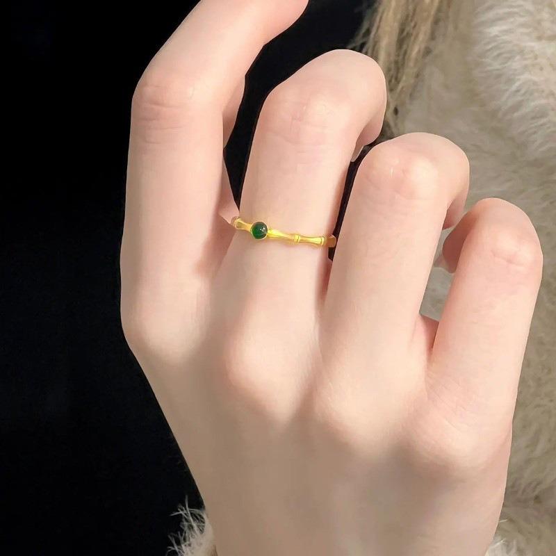 Diamond-inlaid New Chinese Style Bamboo Joint Open Ring, Niche Commuter Design Index Finger Ring, National Trend Ethnic Style Ring Accessory