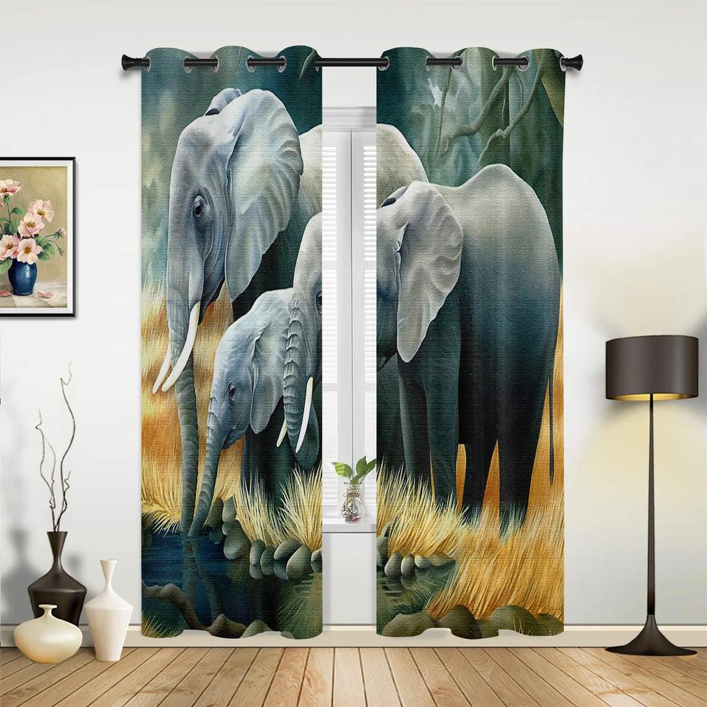 Elefantenkunst Indische Bobo-Stil Vorhänge für Schlafzimmer Wohnzimmer Vorhänge Küche Kinderzimmer Fenstergardine Moderne Heimdekoration