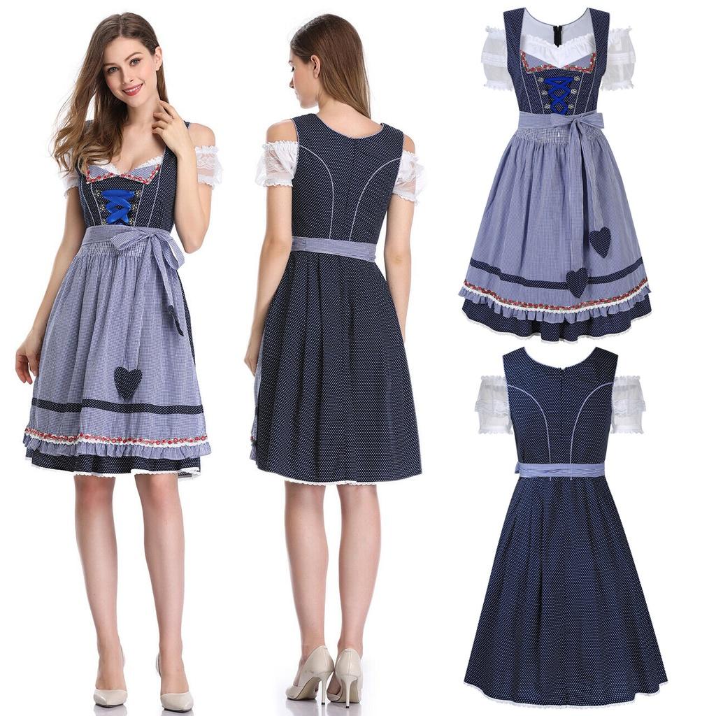 Stylish Women's Oktoberfest Trachten Dirndl Traditional Dress With Floral Pattern And Apron