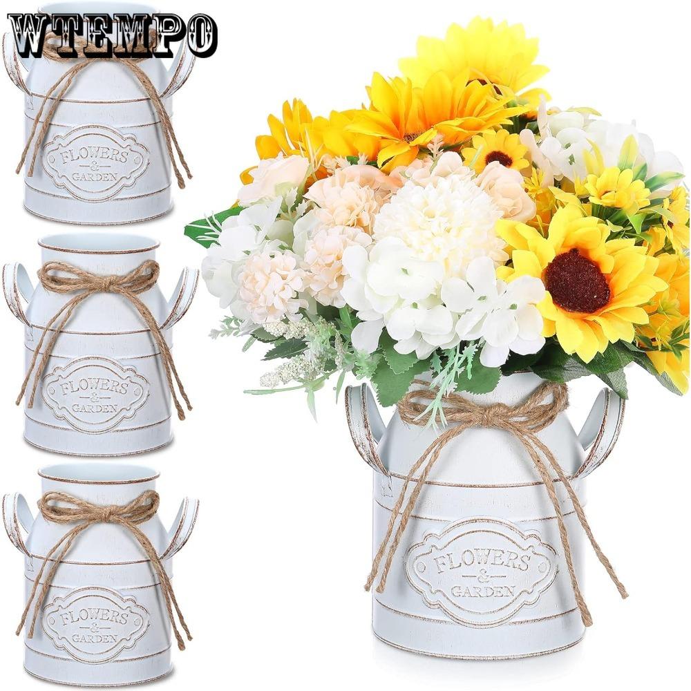 10pcs 6.1 Inch Farmhouse Vase Decor Milk Can Vintage Flower Jug Galvanized Metal Vase with Handle Rustic Flower Buckets