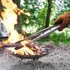 Extong Long Type Folding Tongs Firewood Tongs Camping Lightweight Stainless Steel Compact Bonfire Lock Deformation Easy To Grip Small Foldable Bonfire