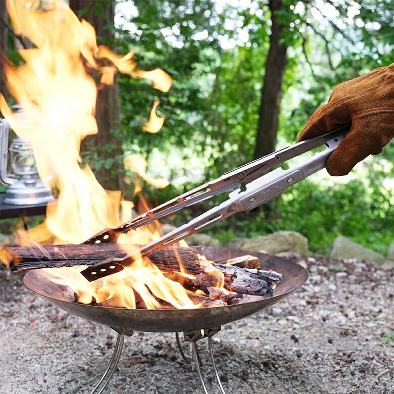 Extong Clești Lungi Pliabili Clești pentru Lemne de Foc Camping Ușori Inox Compact Blocare Foc de Tabără Deformare Ușor de Apucat Mici Pliabili Foc de Tabără