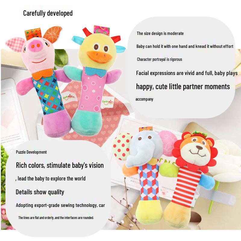 EarthMama Animal Hand Rattle Toy with BB Device - Early Education & Soothing Doll for Infants