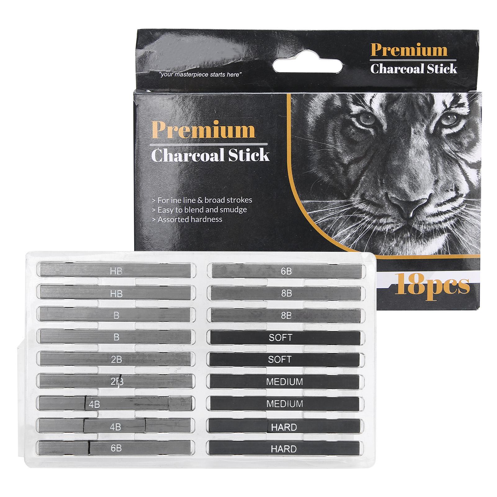 Wosawe Outdoor Sports Black 18Pcs Charcoal Stick Artist S Compressed Drawing Sketching Kit Tools Painting Supplies