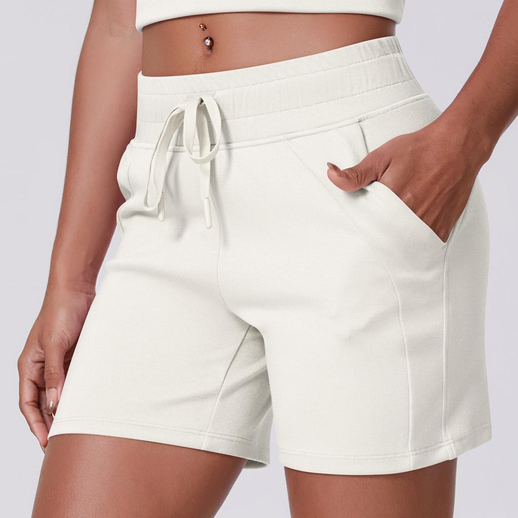 Women's Casual Loose Solid Color Drawstring Pocket Yoga Running Fitness Three Quarter Shorts