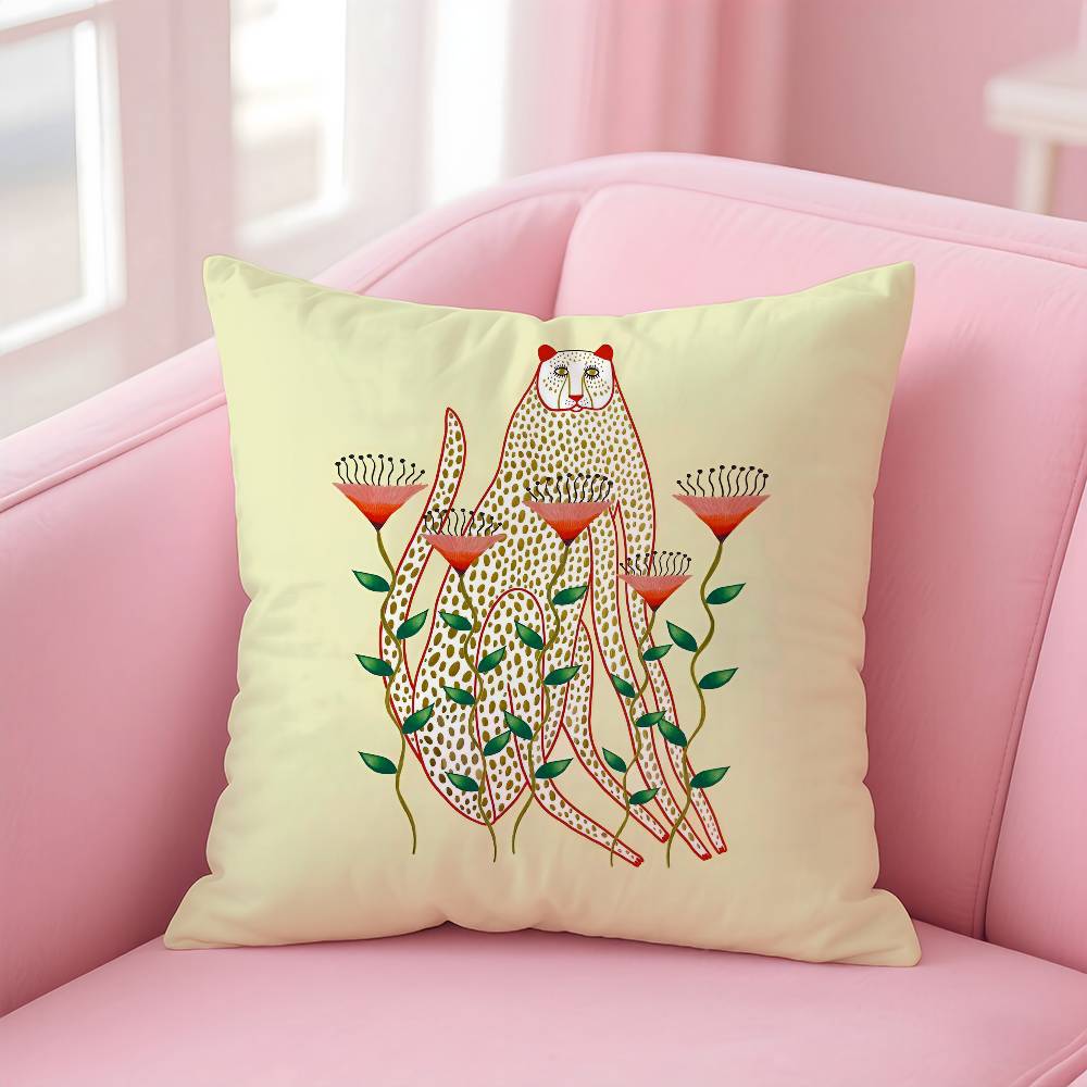 Geometric Animal Leopard Pattern Pillow Case Anti-dustmite Pillowcase Invisible Zipper Silky Short Plush Sofa Cushion Cover