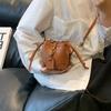 Trendy Color Block Mini Bucket Bag For Girls  Cute PU Leather Crossbody Bag Lightweight Drawstring Shoulder Bag For School Parties
