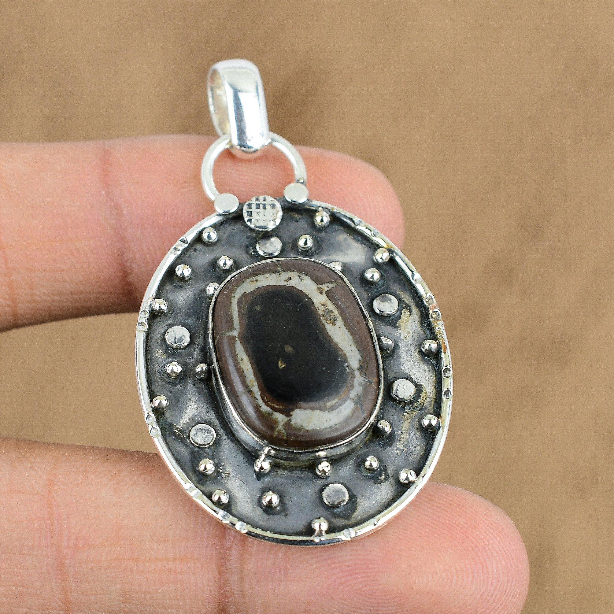 

Mothers day Sale Moroccan Mud Crack Fossil Stone New Pendant 925 Sterling Silver