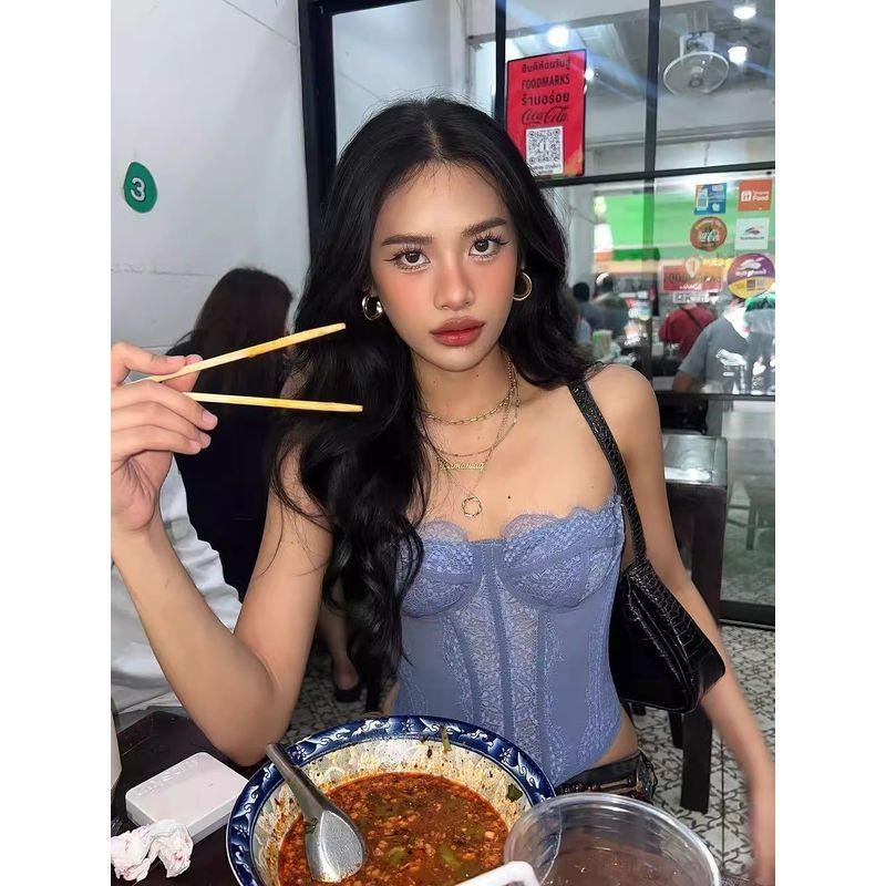 American-Style Sexy Sling Vest Inner Match Outwear Corset Silm Slimming and Short Lace Lace Fishbone Waist Girdle Tops