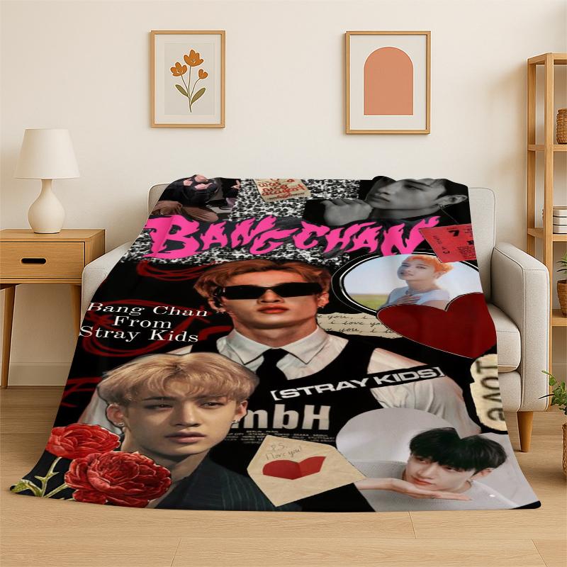 Kpop Bang Chan Stray Kids Musik Flanelldecke Weiche Warme Überwurfdecke für Schlafzimmer Wohnzimmer Bett Reise Camping Picknick Geschenk