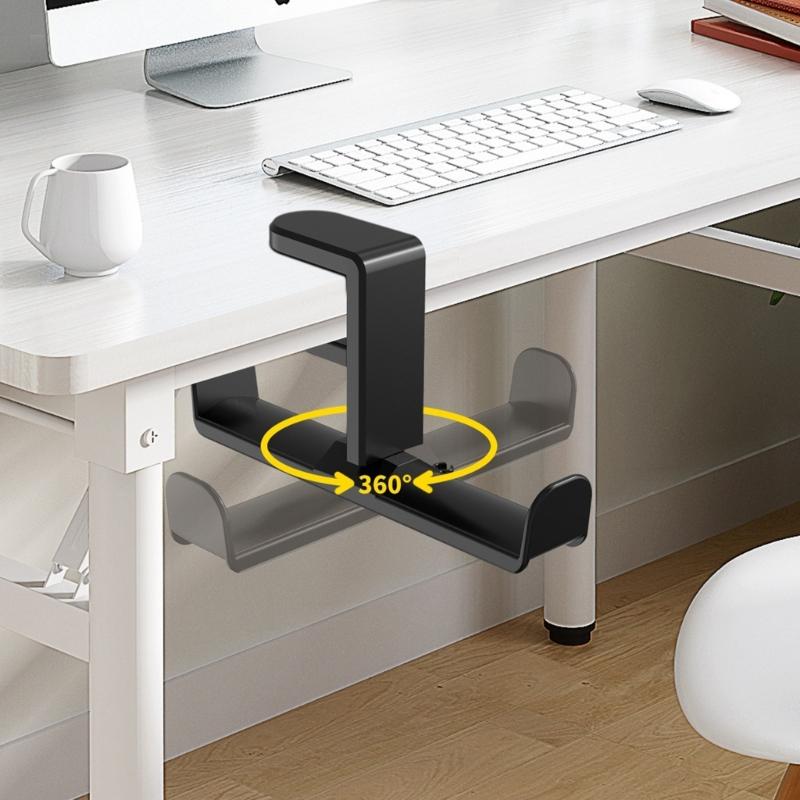 Headphone Stand With Easy Installation 360Swivel Base Under Desk Clamp For Secure Headsets Storage Space Optimization