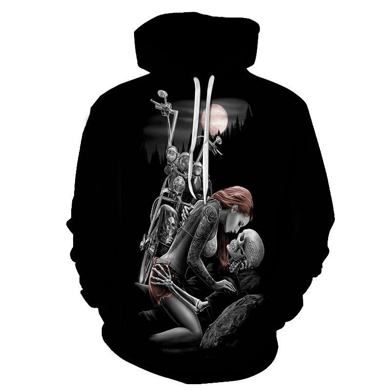Autumn Winter Retro Skull Series 3D Digital Printed Men's Loose Fitting Pullover Hoodies Fashionable Long Sleeved Hoodies