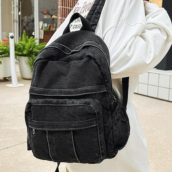Sac à dos Style Décontracté ins Denim Lavé Japonais pour Fille Simple Brillant Polyvalent Étudiant Sac d'École Sac à dos Harajuku