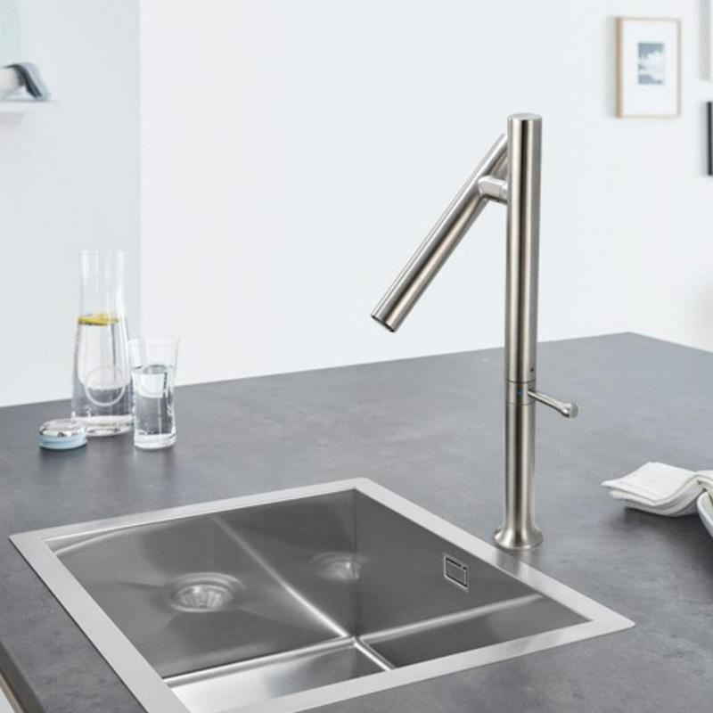 Rubinetto per Lavello da Cucina Acciaio Inossidabile 304 Miscelatore Acqua Fredda e Calda Monocomando Rotazione 360° Cartuccia Ceramica