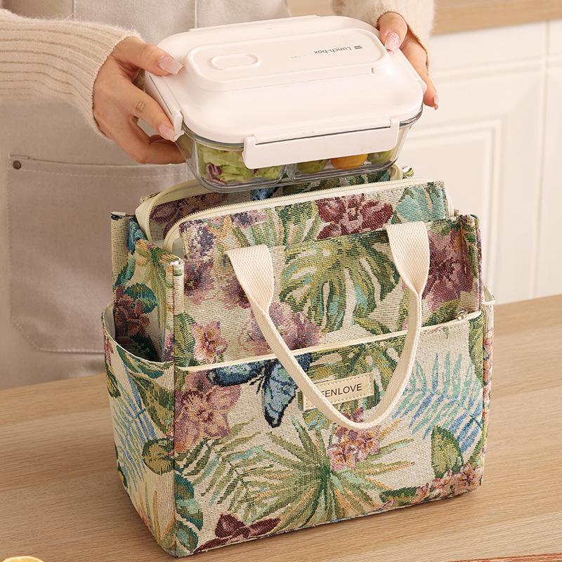 1pcs Floral Lunch Box Storage Bag Portable Meal Container Bag Outdoor Travel Camping Bento Bag for Food Storage