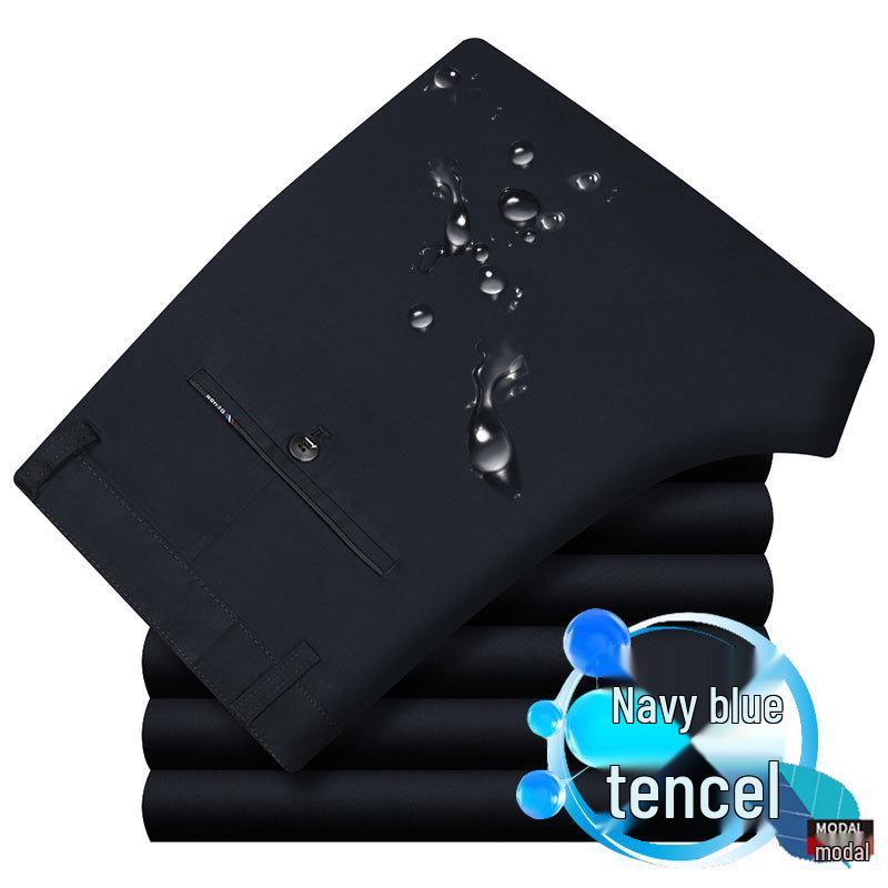 Men's Black Elastic Straight-Leg Summer Business Casual Pants