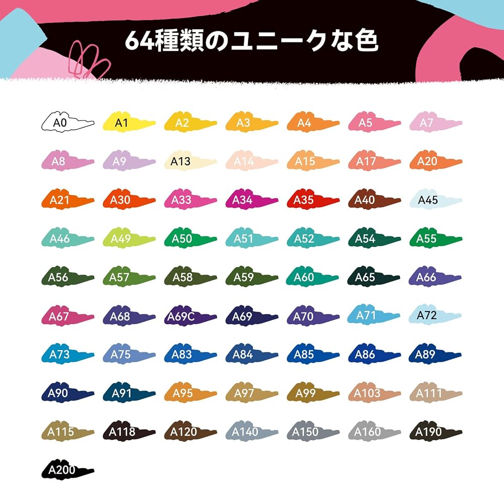 Arrtx 64-Color Acrylic Markers, Water-Based, Fine Tip, Double Tip