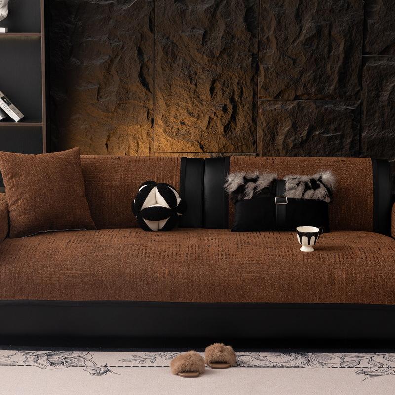 Chenille Sofakissen ist universell für alle Jahreszeiten neuer rutschfester Sitzkissenbezug, leichter Luxus High-End Leder Sofabezug