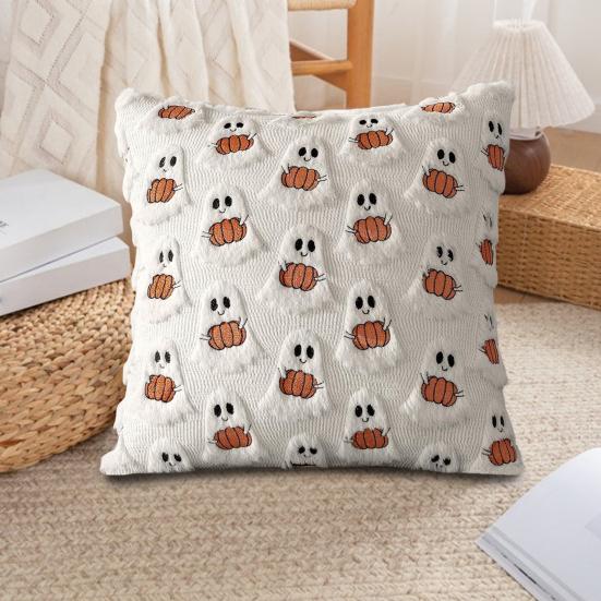 Halloween Pumpkin Ghost Pillow Cover Soft Plush Pillowcase Farmhouse Throw Cushion Case Halloween Porch Decorations
