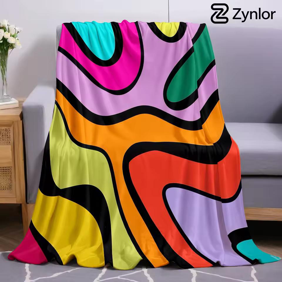 Vibrant Rainbow Wavy Lightweight Microfiber Soft Christmas Fleece Blanket Warm Cozy Throw for Bed Sofa Office Travel All Season