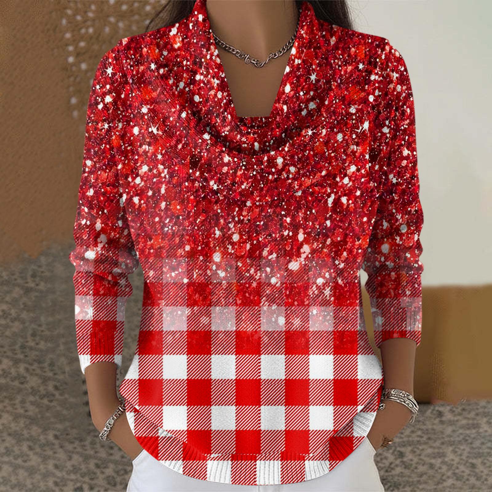 

Женский повседневный и модный свитер с круглым вырезом, длинными рукавами и принтом M красный