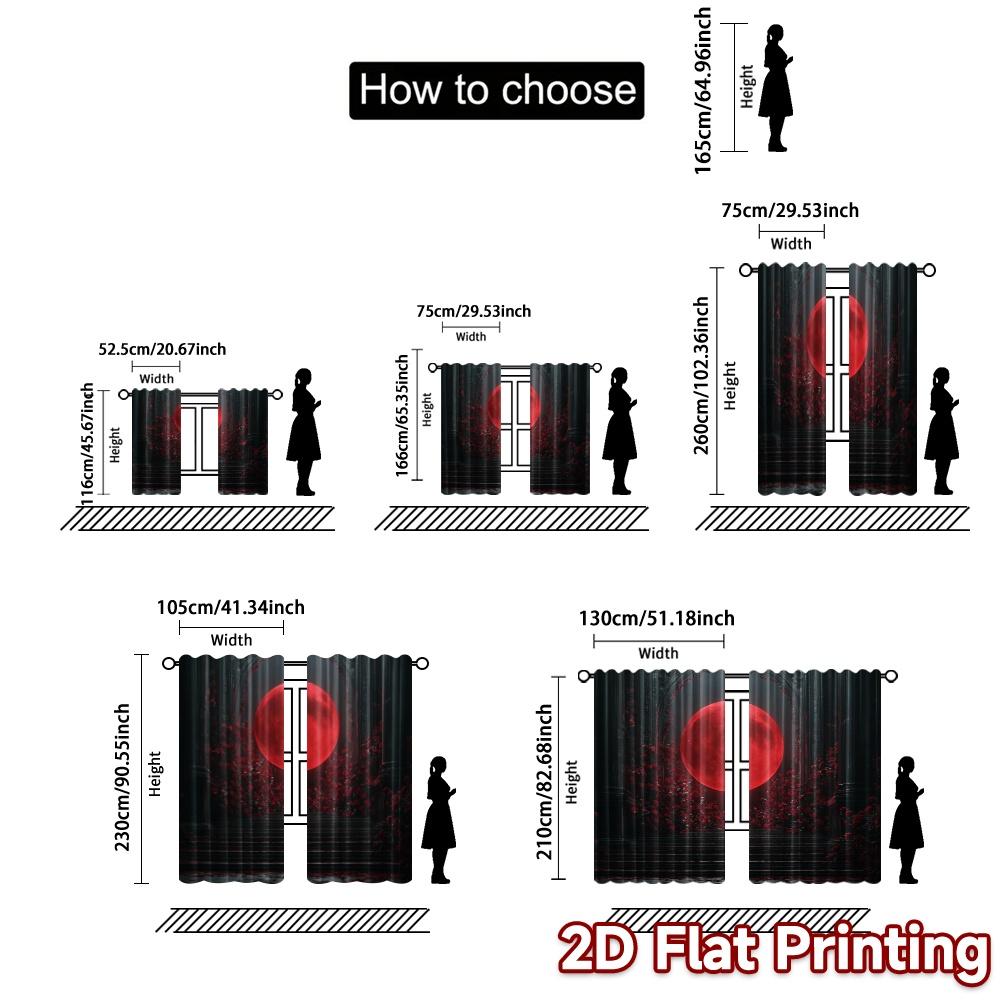 2pcs, 2D FLAT PRINTING Curtains (Without Rod) CrimsonMoon Contemporary Popular Curtains Fabric Curtains Room Decor Decorative