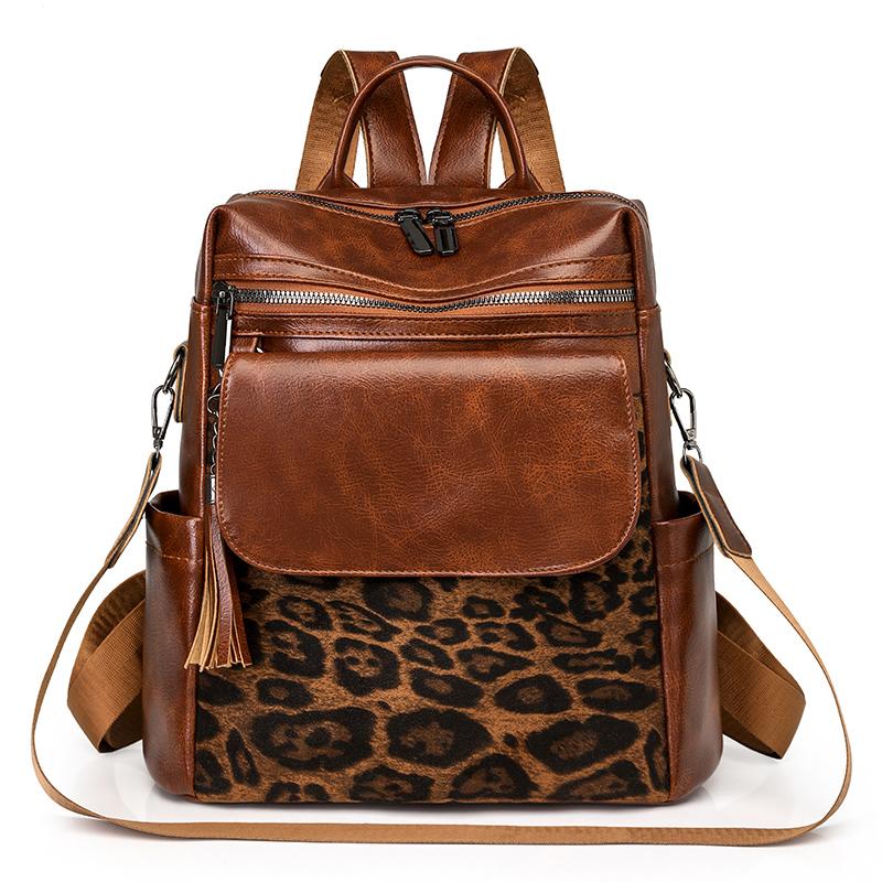 Fashion Leopard Print Women Backpack Large Capacity Schoolbag For Teenagers Girls Backpack Travel Female Shoulder Bag Bagpack