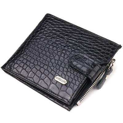 Men's Horizontal Wallet Made of Genuine Textured Leather CANPELLINI Purse 21504 Black