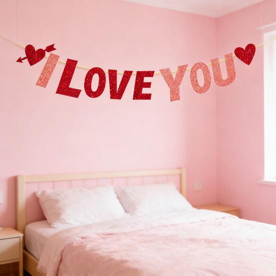 Valentine's Day "LOVE" Hanging Decor Glitter Heart Pendant for Party Wedding Room Decoration Festive Atmosphere Romantic Gift for Couples