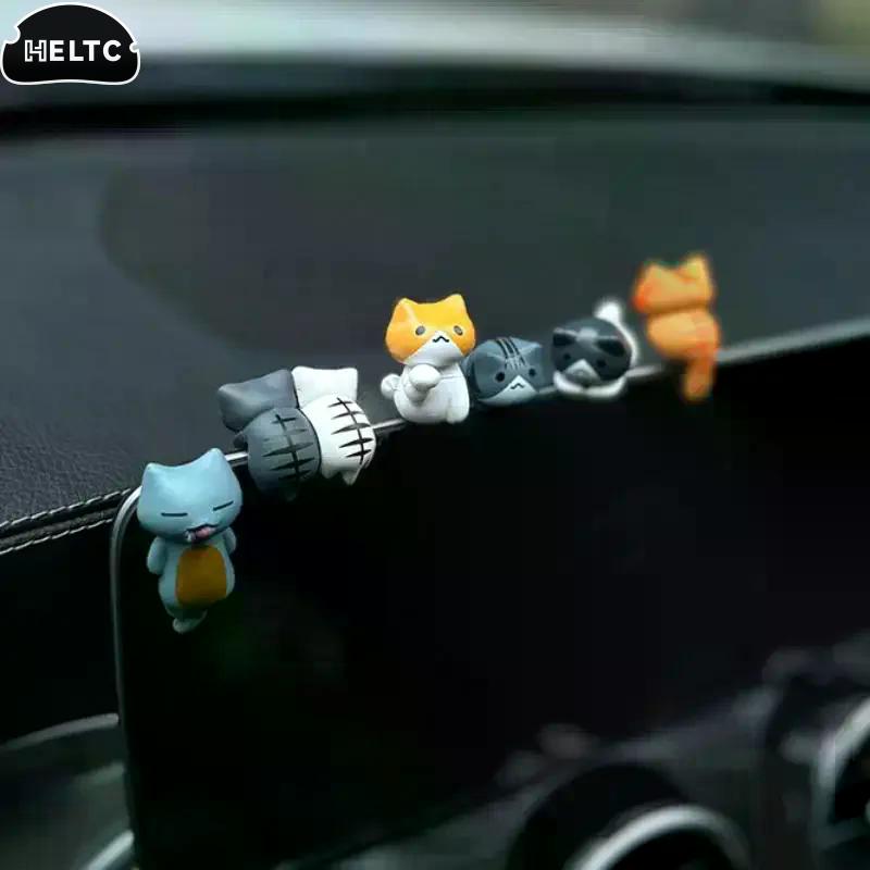 6Pc Cute Mini Cartoon Cat Miniature Car Ornament Car Screen Edge Decoration Cat Micro Landscape Model Cute Car Accessories Gifts