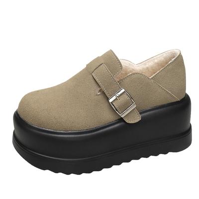 Fashion 7.5CM New Winter Warm Fluffy Sneakers Suede Leather High Platform Snow Shoes for Women Non Slip Plush Casual Chunky Shoes Woman
