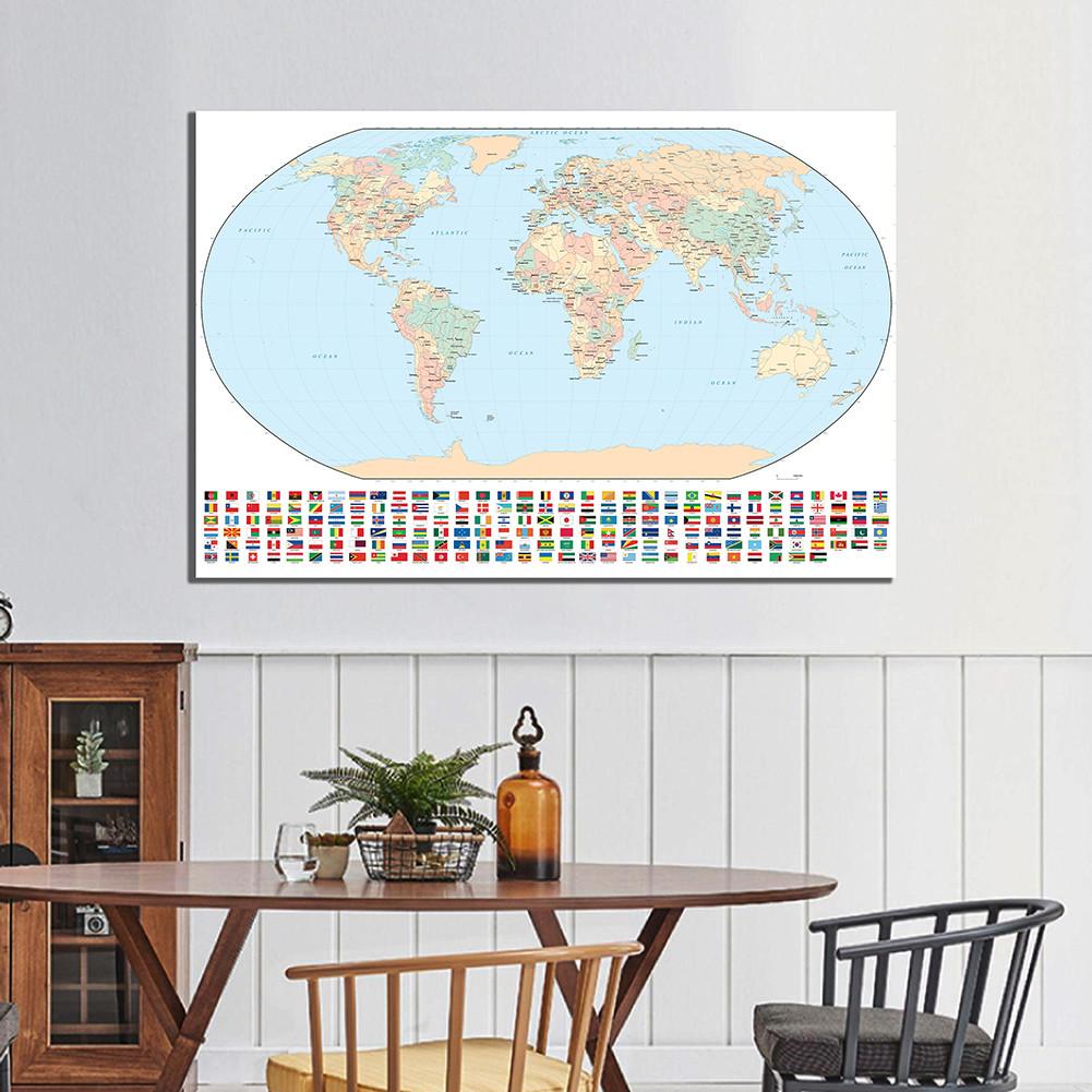 World Map Backdrop Cloth with National Flags,for Travel-Themed Parties,Educational Decor,Photo Shoot Background,Home Decor