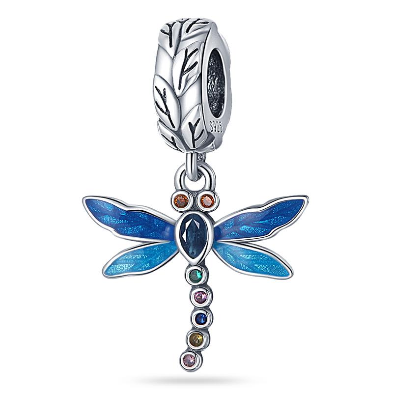 Sterling Silver S925 Sparking Dragonfly Butterfly Fit Original  Bracelet Necklace DIY Bead For Women Jewelry Making Gift