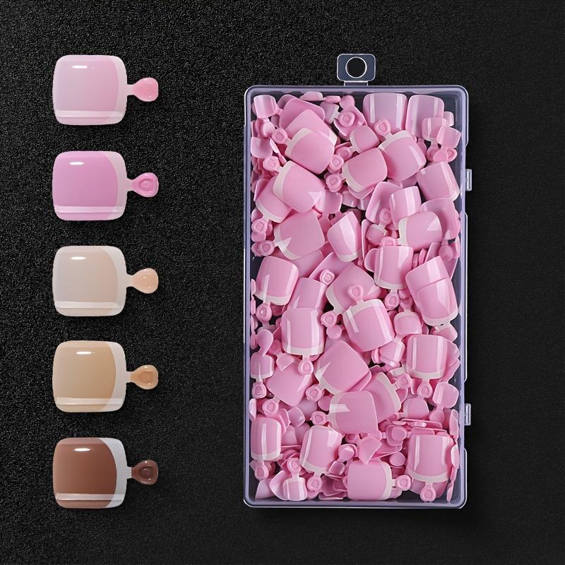 120pcs French Style Fake Toenail Press On Toe Foot Full Cover Square Nails Art Tips Wearable Nail Manicure Tool