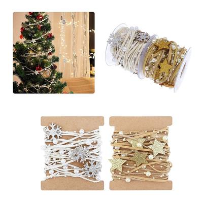 2/5m Pearl Bead Chain Christmas Ribbon with Snowflake and Star Decorations – Ideal for Christmas Tree Weddings and DIY Crafts