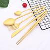 Gold Matte Dinnerware Knife Fork Spoon Family Tableware Stainless Steel Cutlery Set Chopsticks Kitchen Flatware Silverware