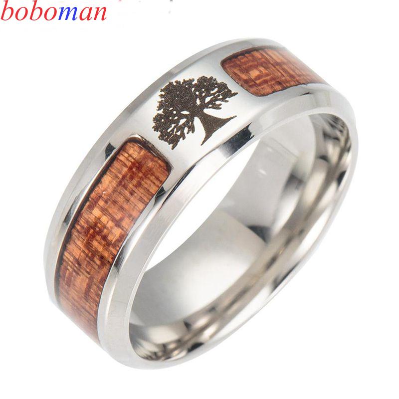 New Nordic Vikings Runes Amulet Life Tree Ring Men Stainless Steel Mosaic Wood Semi-circle Rings For Women Mens Gift