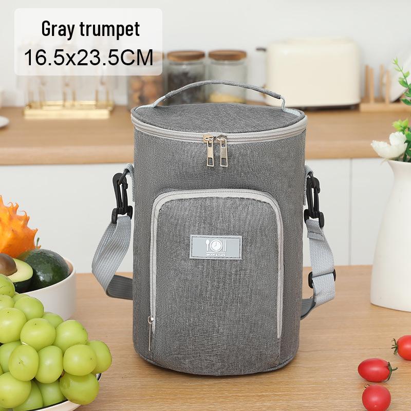 Round Insulated Oxford Cloth Lunch Bag - Aluminum Foil Lined Handbag for Students & Office Workers