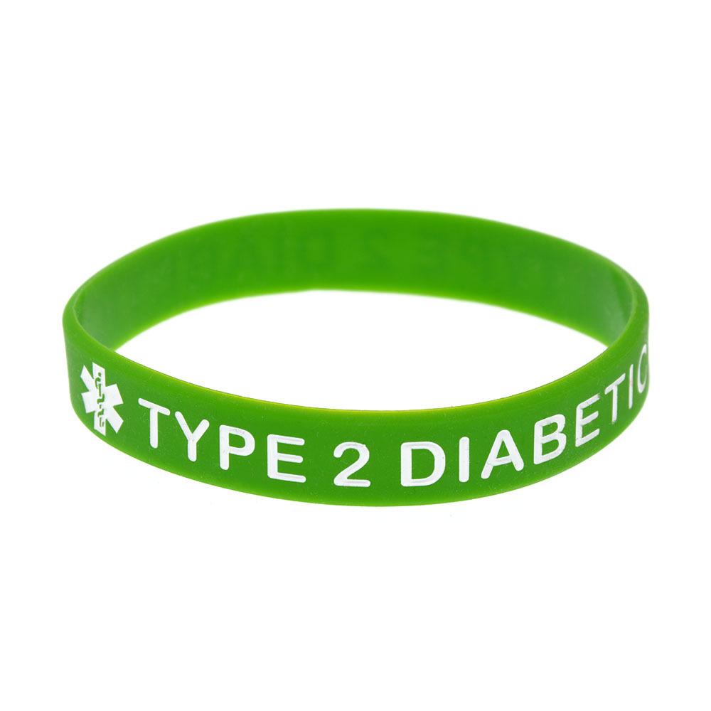 1PC Medical Alert TYPE 2 DIABETIC Silicone Bracelet Type 2 Warning Medical Sports Wrist Strap