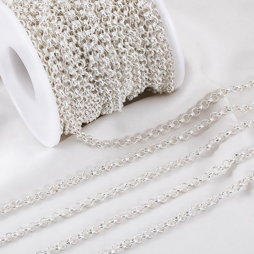 1Meter Silver Color Embossed O Shape Necklace Chain Copper Bracelet Cable Link Bulk Open Ring Chains DIY Jewelry Making Supplies