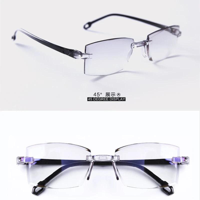 New Rimless Reading Glasses Anti Blue Light Bifocal Far Near Magnification Eyewear Presbyopic Glasses +100 To +400