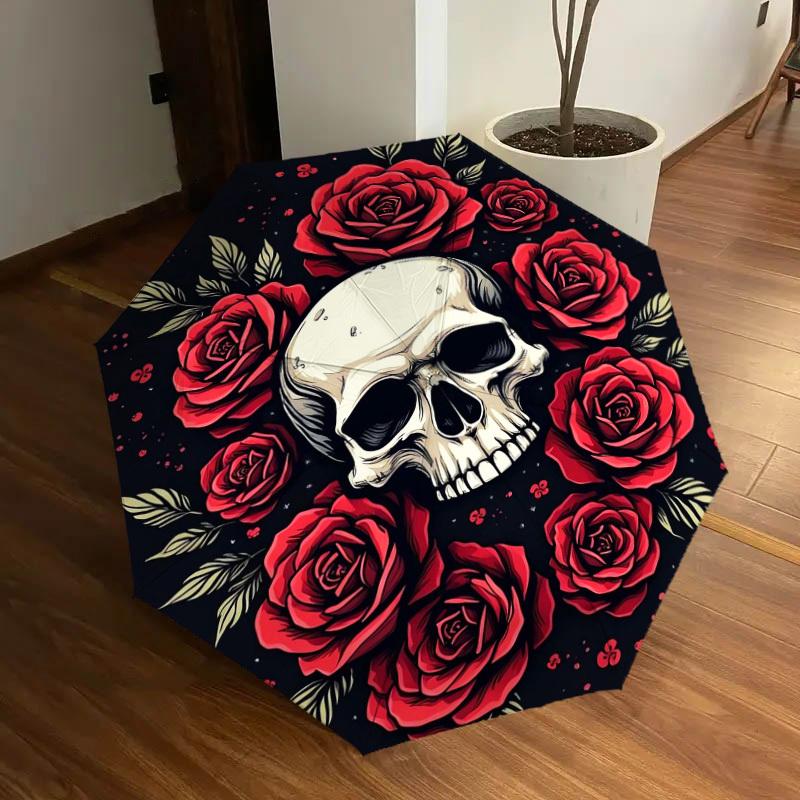 1pc Skull Roses Dark Artwork Umbrella with Plastic Handle,Suitable for All Seasons Home Travel Outdoor UmbrellaDD1663