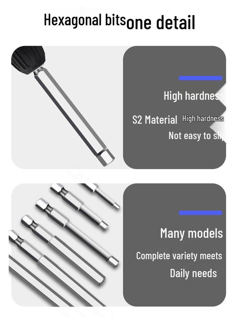 Hexagonal High Hardness S2 Bit Set for Pneumatic & Electric Screwdrivers