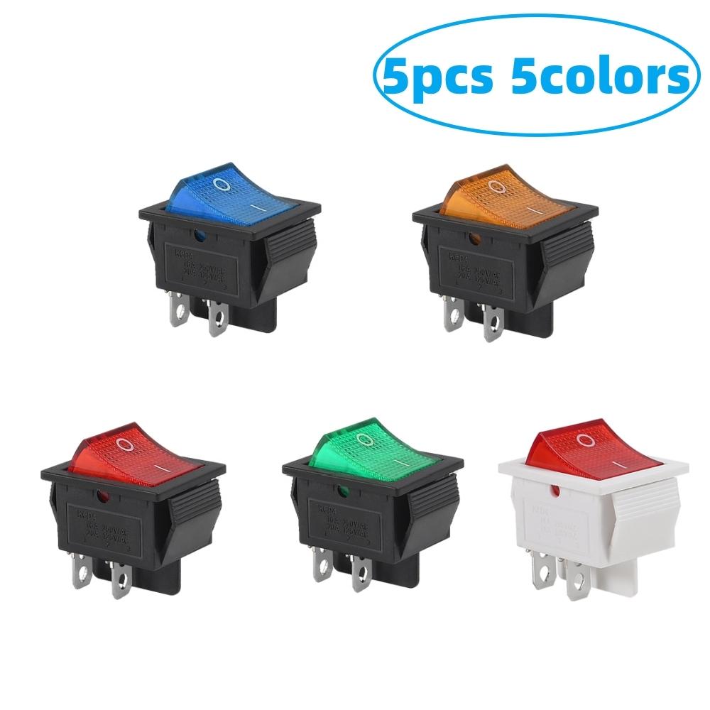 5PCS KCD4 Rocker Switch AC 10A/125V 6A/250V DPST 4 Pins 2 Position ON/OFF Red LED Light Illuminated Boat Rocker Switch