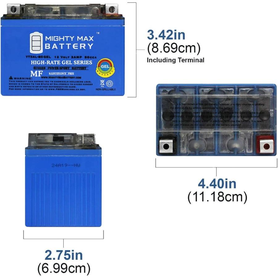 

YTX4LBSGEL 12V 3AH ГЕЛЕВА Замінна Батарея для Квадроцикла, Багі, Мотокросового Мотоцикла та Пітбайка 50 70 110 125 куб. см 8 Штук Високопродуктивна Обслуговування United States